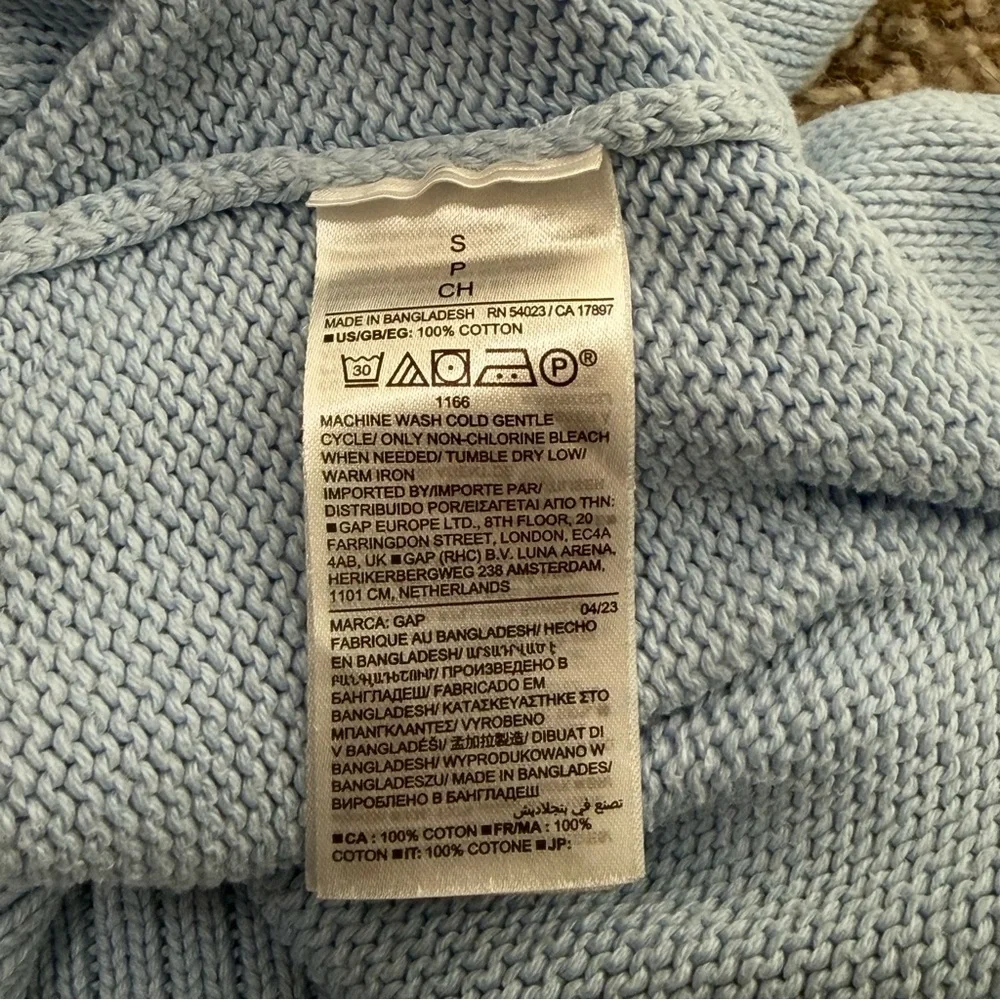 Gap Sweater Crew Neck Wide Ribbed Hem Cuffs Women Sz Small Side Slit Light Blue - Picture 5 of 10